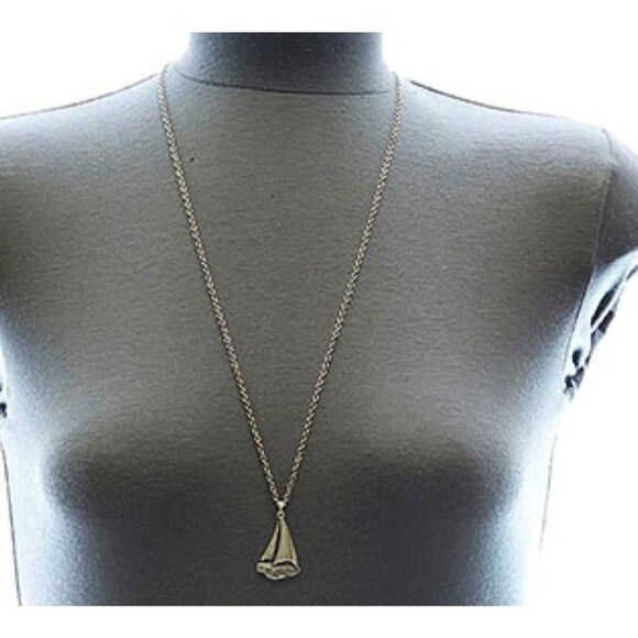 Sailboat Pendant Necklace Silver Tone 28" Chain Nautical Sailing Boat Burnished - Picture 2 of 3